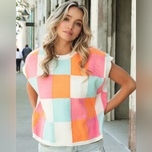 NWT BIBI Colorful Checkered Sleeveless Sweater XL Large PTP 27